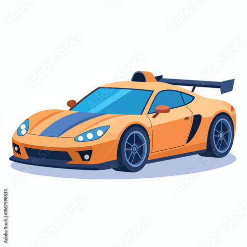 Dynamic orange sports car illustration with racing stripes, ready for high-speed performance