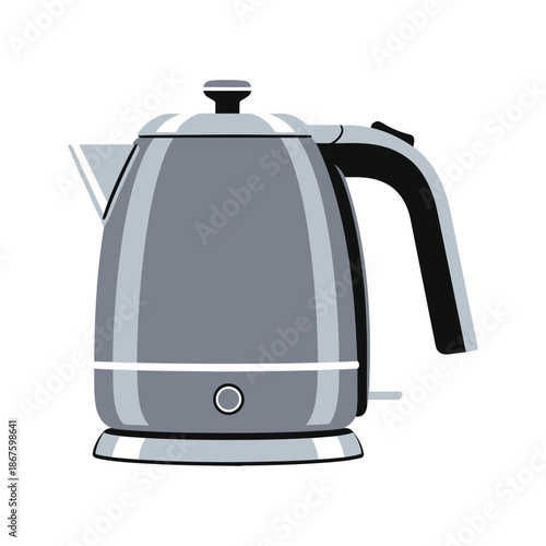 Modern stainless steel electric kettle isolated on white background, a domestic kitchen appliance for boiling water to prepare hot tea or coffee beverage