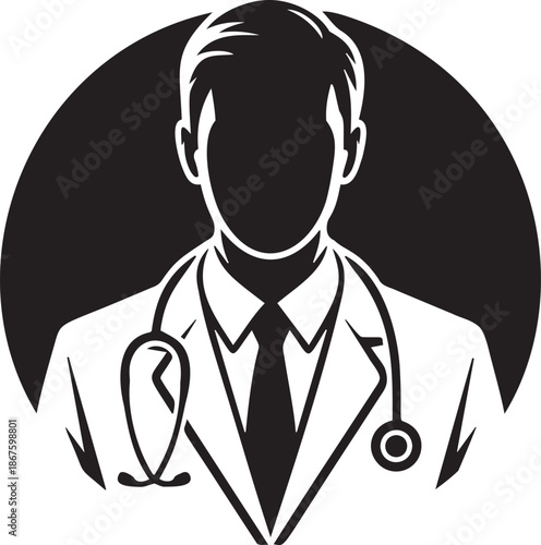 Professional male doctor avatar silhouette with stethoscope and formal suit on circular background