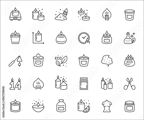 Set of Line Drawing Icons Depicting Spa Wellness Items.