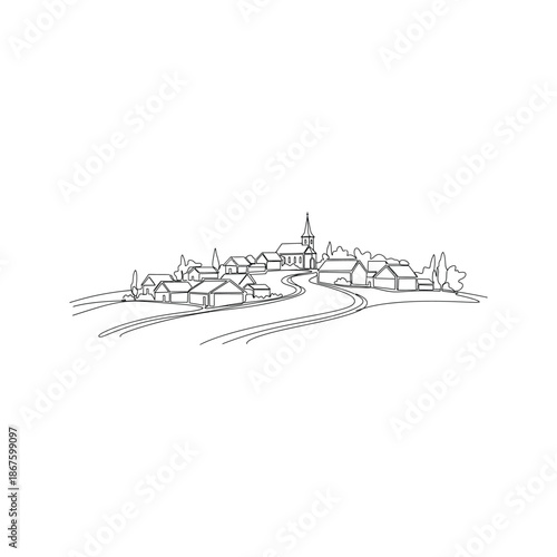 Vector illustration of a city bridge and construction architecture design featuring a ship on the sea with tower silhouettes and industrial art sketches