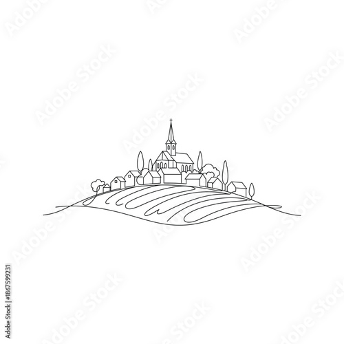 Vintage architecture sketch and vector illustration of the Eiffel Tower Paris silhouette as a landmark travel icon amidst a historic city landscape of old European buildings
