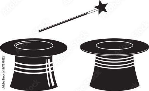 Magic hats with wand and simple outline