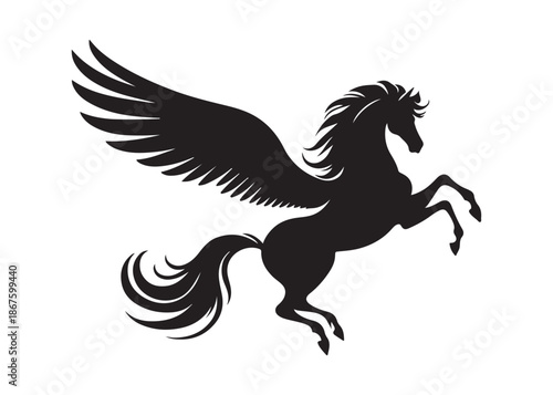 pegasus logo silhouette vector, horse with wings logo design icon vector illustration, magical fantasy horse vector silhouette, pegasus fly horse logo vector silhouette on white background