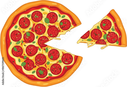 A delicious pepperoni pizza with a slice missing ready to be enjoyed