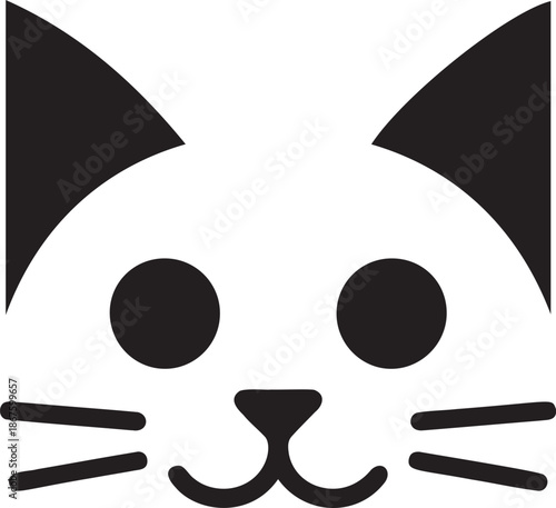 Cute cat face minimalist icon with whiskers and pointed ears simple feline head animal silhouette