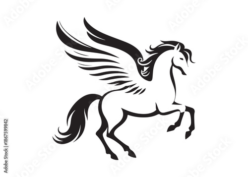 pegasus logo silhouette vector, horse with wings logo design icon vector illustration, magical fantasy horse vector silhouette, pegasus fly horse logo vector silhouette on white background