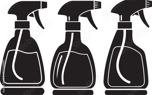 Black spray bottle vector isolated set