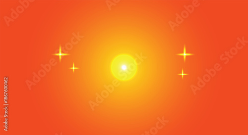 Abstract religious sky background with sun, red star, clouds, and faith symbols illustration