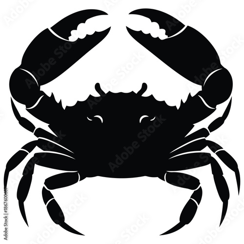 Striking black and white silhouette graphic of a formidable crab proudly displaying its large menacing claws raised high in an aggressive ready to fight posture