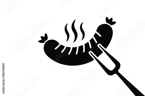 Sausage on a fork with steam icon hot dog food