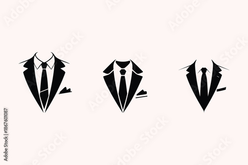 Three Black Suit Jacket Icons with Ties on Light Pink Background
