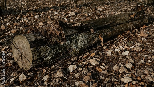 Wallpaper Mural A fallen log laying on a forest floor covered with dried leaves and small twigs. Torontodigital.ca