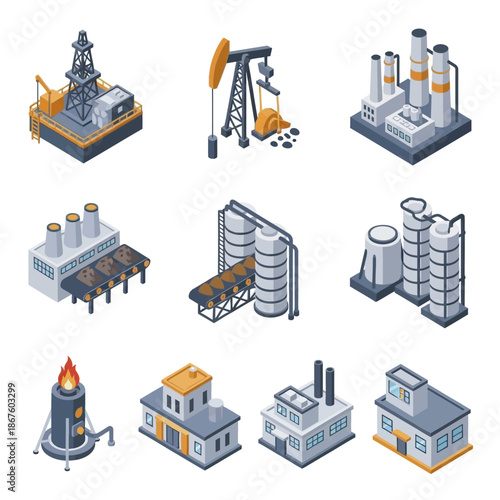 Industrial Facilities and Equipment Icons Set.