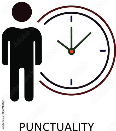 A black silhouette of a person standing next to a clock emphasizing punctuality