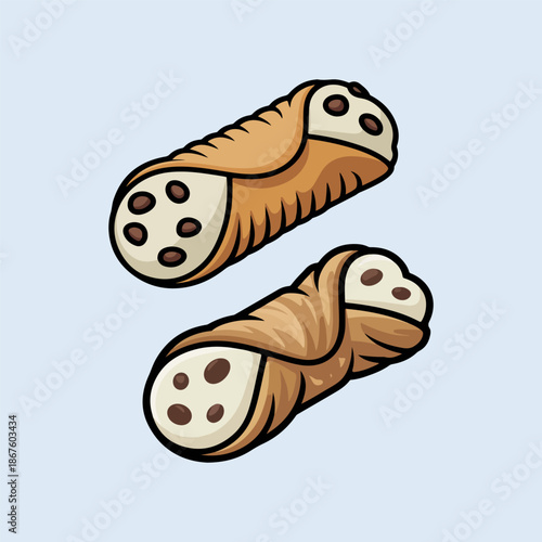 Delicious Italian cannoli pastry with chocolate chips and creamy filling vector illustration isolated