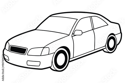 Minimalist Black and White Car Icon, Isolated Vector on White Background