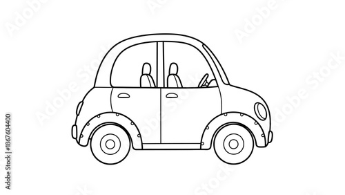 Cute Cartoon Car Line Art Illustration - Coloring Page Style