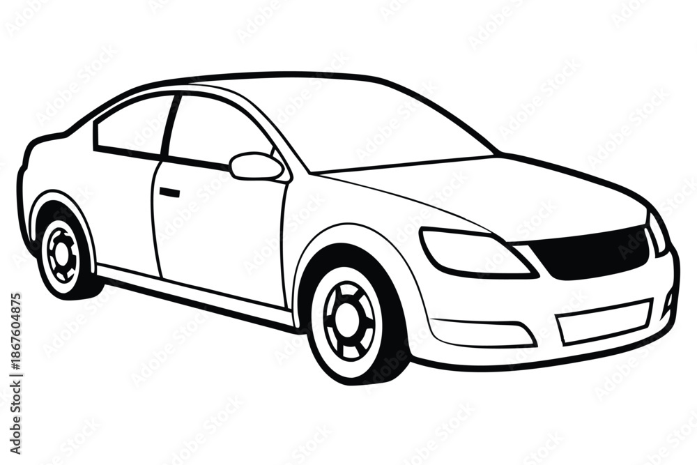 Naklejka premium Modern Black and White Car Vector Design, Isolated Outline on White
