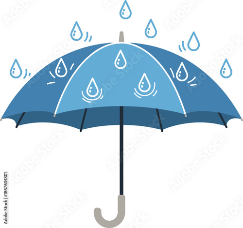 A blue umbrella protects from falling raindrops in a simple illustration
