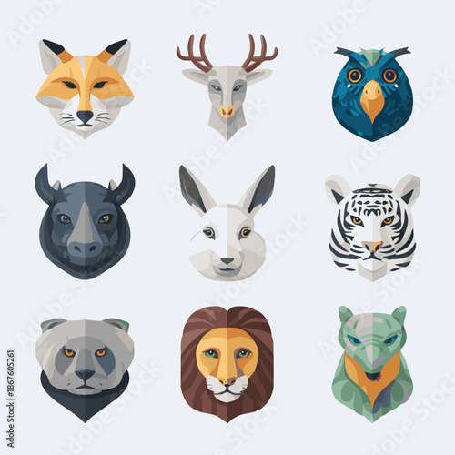 Set of funny Animals vector icons illustration set