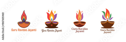 Four colorful diya logos with floral flame for Guru Ravidas Jayanti India religion