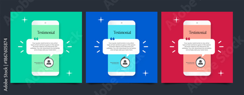 Creative Testimonial Editable Vector template, Quote template, Empty speech bubbles, What our Clients Say, Review, Feedback, Infographic Template, Label, editable text box design, recommendation note