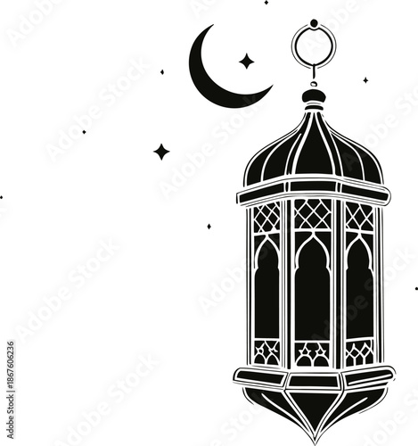 vector illustration of mosque, ornamental Ramadan lantern vector design warm