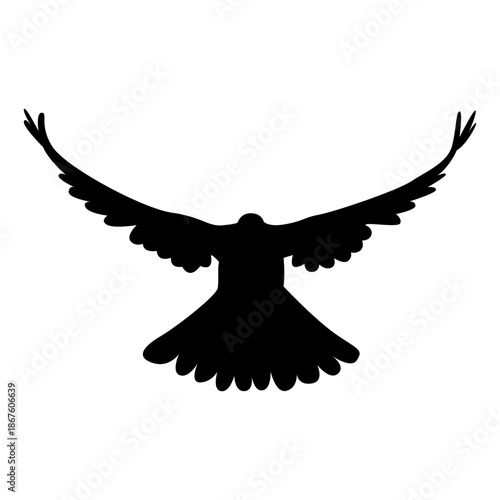 Isolated Black Silhouette of Flying Dove Spreading Wings