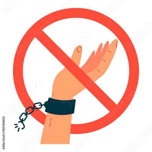 Human Hand Breaking Slavery Chains and Gaining Freedom