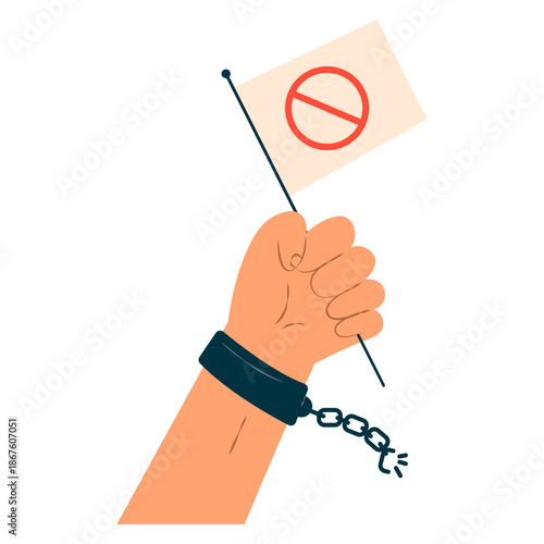 Hand Breaking Free from Slavery Holding Abolition Flag