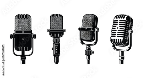 Vintage style microphones a collection of classic recording equipment illustrations