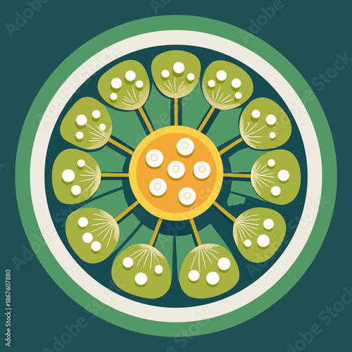 Title: A detailed of a chloroplast with thylakoid membranes and grana structures in vibrant green