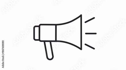 Clean and modern black and white megaphone vector icon, perfect for marketing materials, announcements, notifications, alerts, promotions, and communication projects. Ideal for web design, mobile apps