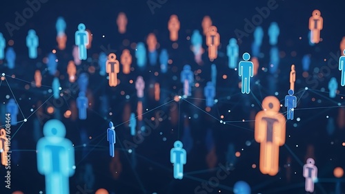 Connected people icons in network on dark blue background