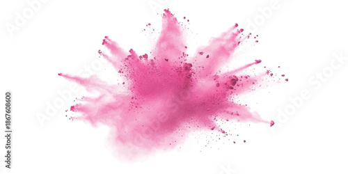 A vibrant pink powder explosion bursts against a clean white background