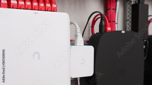 Electrical panel of complex automation, assembled in a customized cabinet. Control of lighting, curtains, thermal heads.