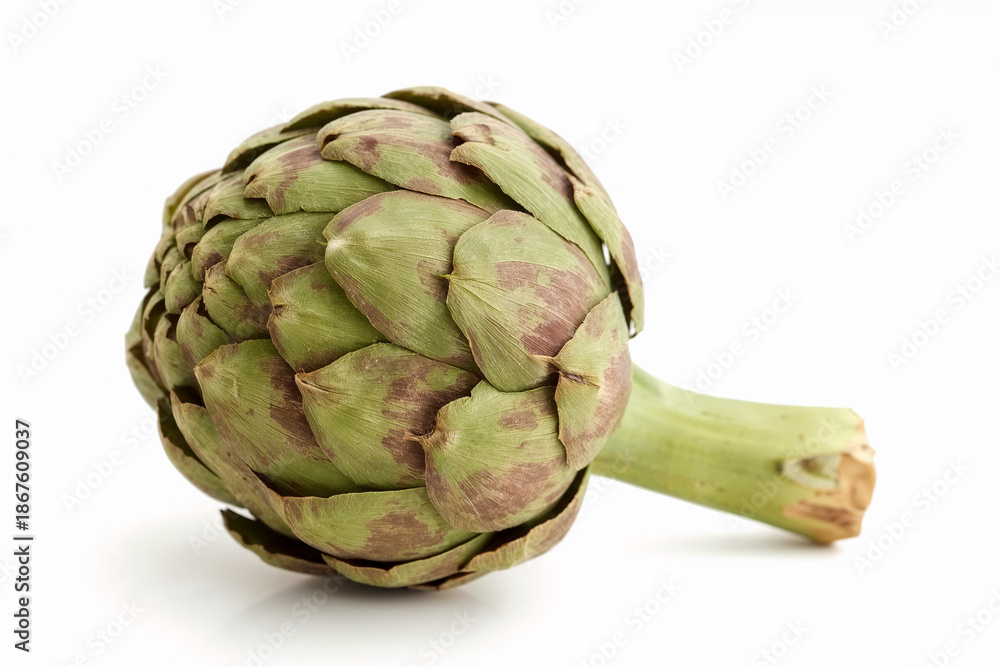 Fototapeta premium Fresh Artichoke on White Background with Detailed Texture