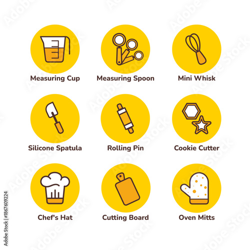 Baking Tools Cartoon Icons Set