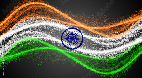 Republic Day Indian tricolor abstract wave with Ashoka Chakra on 26 January and 15 August showing independence pride unity army parade spirit patriotism culture. 