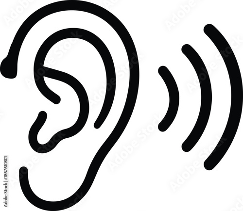 Simple Black Line Drawing of an Ear with Sound Waves graphic representation ear radiating