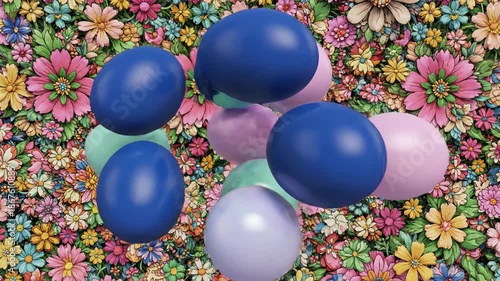 Wallpaper Mural Abstract motion graphic loop featuring stylized blue and pastel egg shapes seamlessly swirling and morphing with vibrant floral patterns in the background Abstract motion graphic, morphing, texture Torontodigital.ca