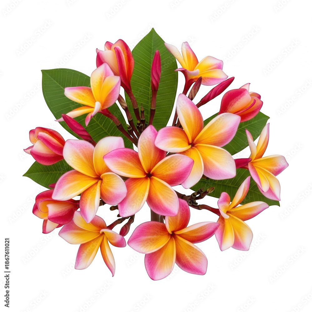 Naklejka premium Vibrant plumeria flowers isolated on transparent background