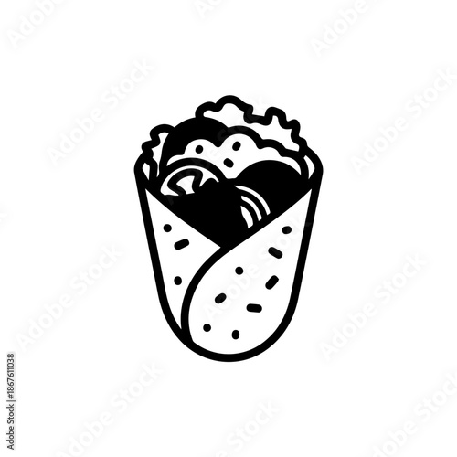 Black and white burrito illustration isolated on transparent background, Vector