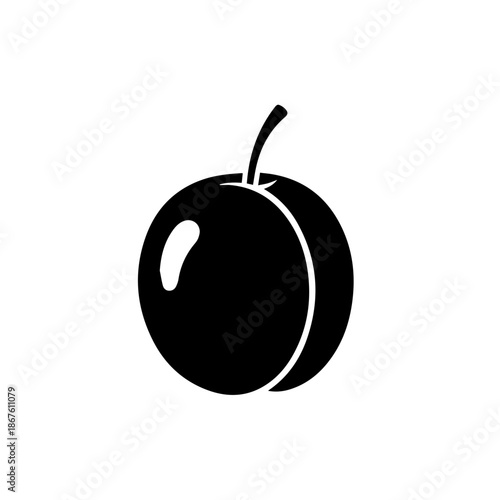 Black plum with stem isolated on transparent background, Vector