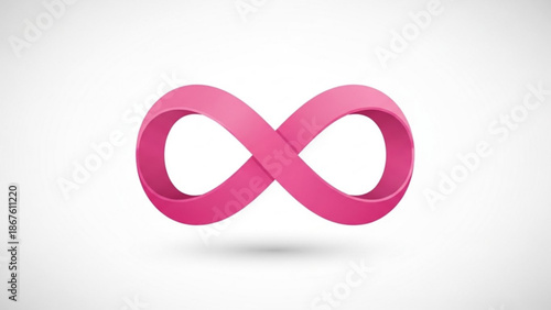 A pink infinity symbol on a white background with subtle shadow effects and smooth curved lines
