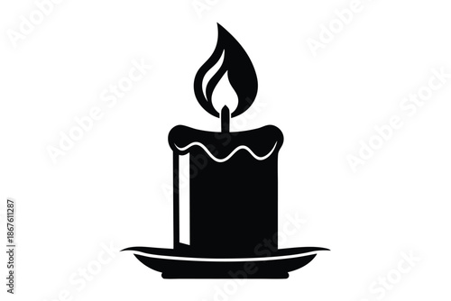 Modern Flat Vector Candle Silhouette, Minimalist Black and White Design for Interface and Infographic Use