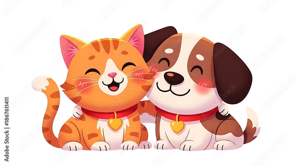 Fototapeta premium Valentines day pets cute cat and dog celebrating love
