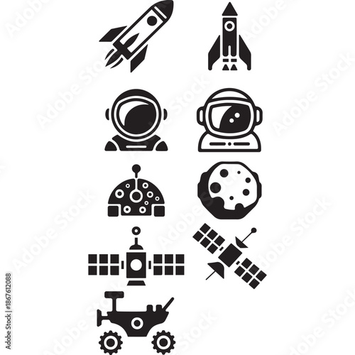 Modern Outer Space Technology and Galaxy Discovery Vector Symbols.