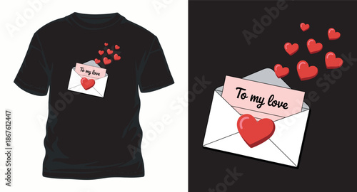 To my love message card inside open envelope scattering small hearts romantic design for dating theme apparel and gifts